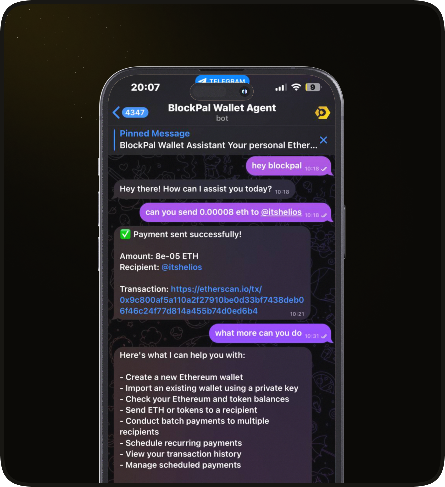 Blockpal Telegram Mobile Interface